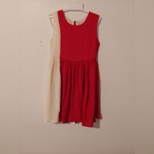 Charming Red and Cream Kids Casual Dress